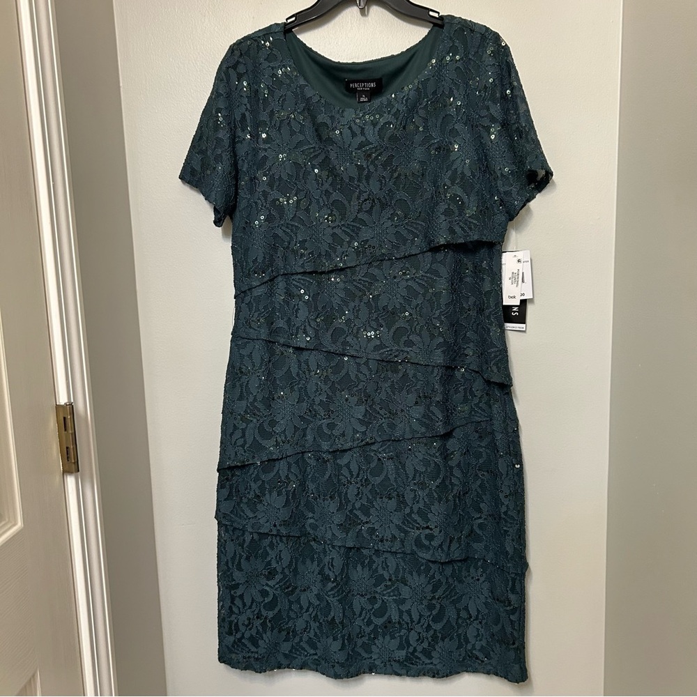 Perceptions New York‎ tiered lace cocktail dress green XL New With Tags Dressy